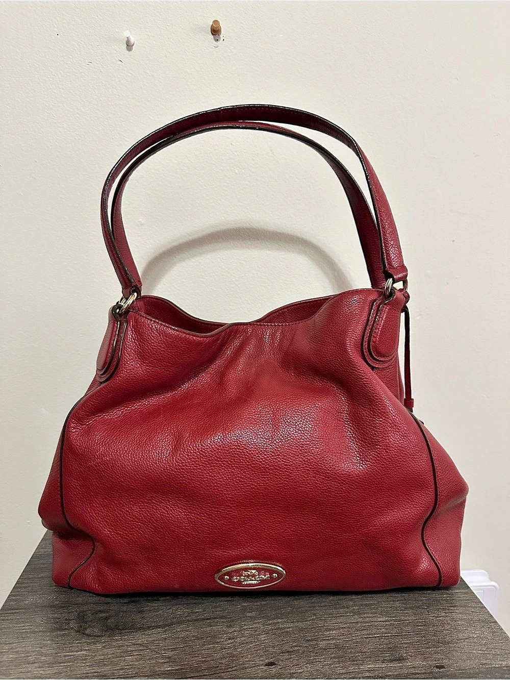 Large Coach Turnlock Hobo Leather Bag in Red